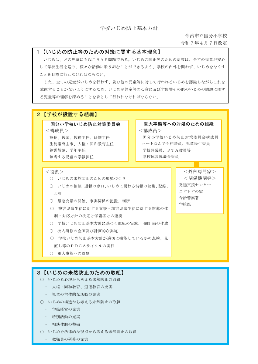 73 R7学校いじめ防止基本方針（国分小）1.pdfの1ページ目のサムネイル